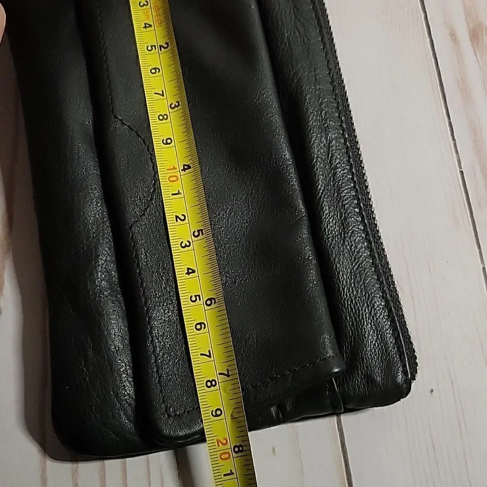 DAY & MOOD PINE CLUTCH BLACK DISTRESSED LEATHER CLUTCH WRISTLET BAG